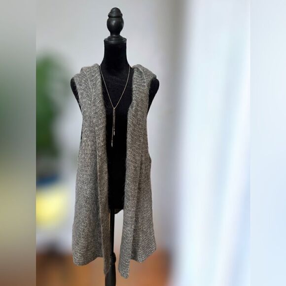 Eileen Fisher Suri alpaca silk mesh hooded Vest Cardigan Duster Size L - Picture 9 of 15